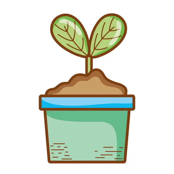 Natural Leaves Plant Flowerpot Design Vector Illustration — Stock Vector