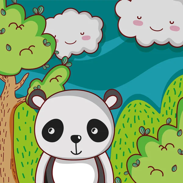 Schattige Panda Bos Doodle Beeldverhaal Vector Illustratie Grafisch Ontwerp — Stockvector