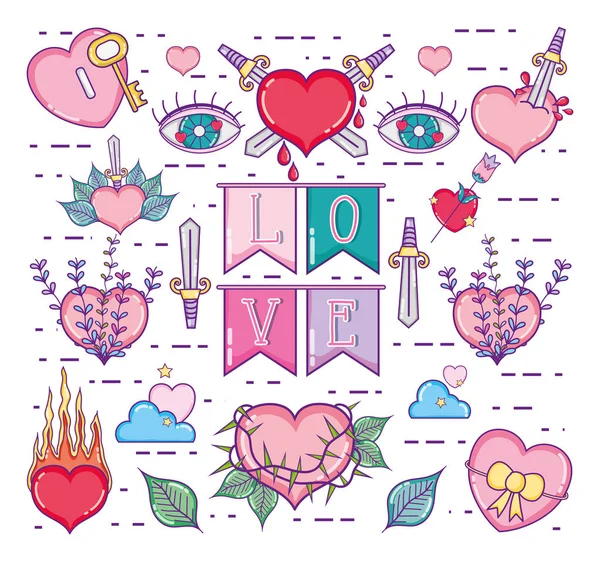 Αγάπη Και Χαριτωμένα Κινούμενα Σχέδια Κάρτα Διάνυσμα Γραφιστικής Εικονογράφησης — Διανυσματικό Αρχείο