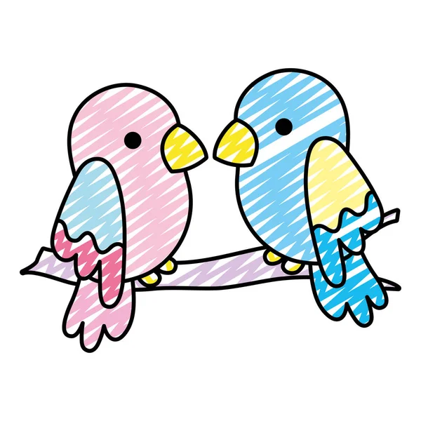 Doodle Schönheit Papagei Paar Vogel Tier — Stockvektor