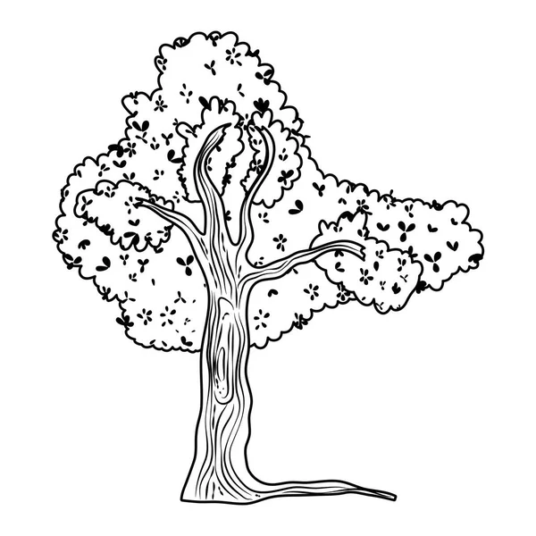 Linha Estilo Árvore Tropical Com Ramos Folhas Vetor Ilustração — Vetor de Stock