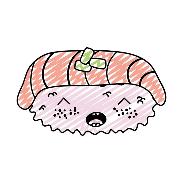 Doodle Kawaii Nigiri Sushi Buena Comida Japonesa Vector Ilustración — Archivo Imágenes Vectoriales