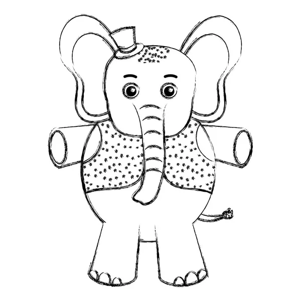 Grunge Baby Elefant Tier Mit Weste Und Hut Vektor Illustration — Stockvektor