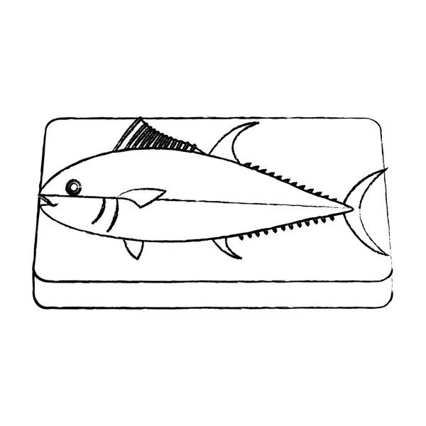 木材切削基板のベクトル図でグランジ魚料理 — ストックベクタ