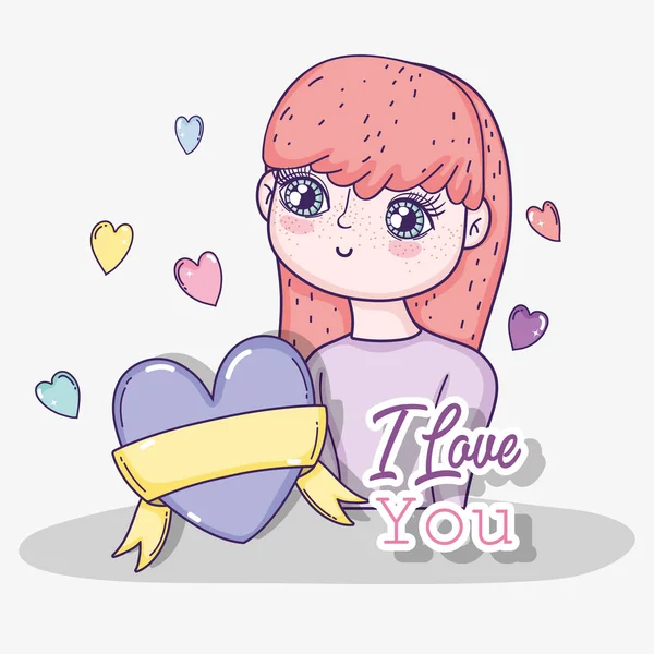 Chica Con Corazones Decoración Amor Mensaje Vector Ilustración — Vector de stock