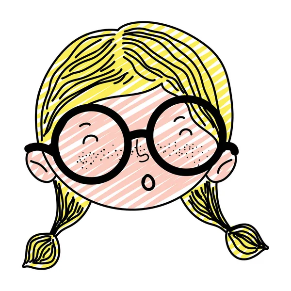 Doodle Lustige Kind Mädchen Kopf Mit Brille Vektor Illustration — Stockvektor