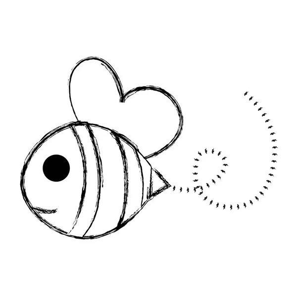 Grunge Arı Sevimli Böcek Hayvan Uçan Vektör Çizim — Stok Vektör