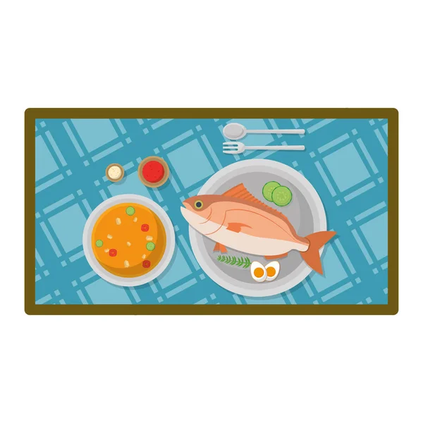 Comida Pescado Con Huevos Plato Sopa Vector Ilustración — Vector de stock