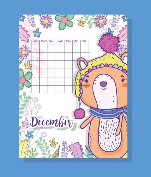 Enero Calendario Información Con Ardilla Plantas Vector Ilustración — Vector de stock