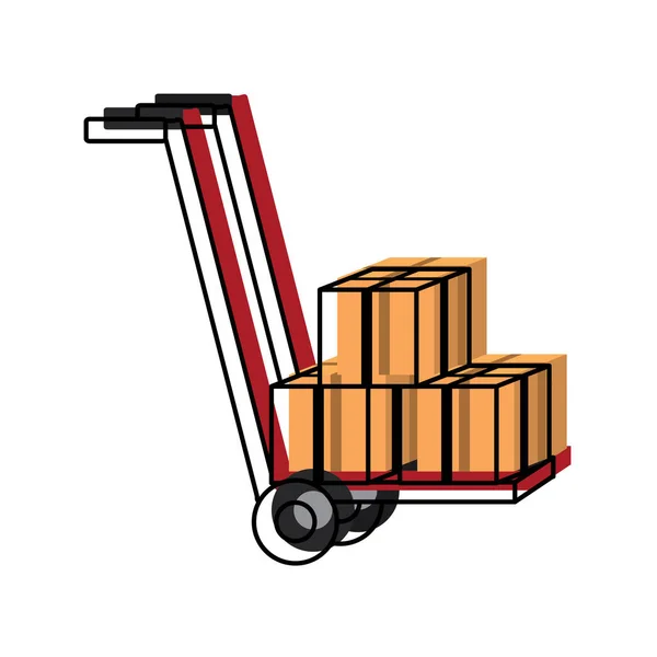 Plataforma Línea Carros Con Cajas Servicio Paquetes Ilustración Vectorial — Vector de stock