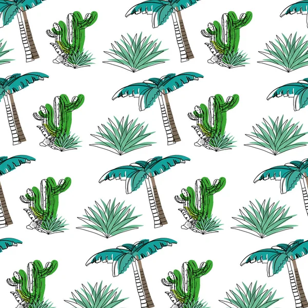 Planta Cactus Color Movido Con Avaceas Palmera Fondo Vector Ilustración — Archivo Imágenes Vectoriales