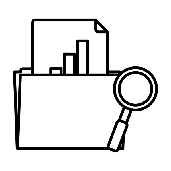 行ファイル フォルダー統計資料と虫眼鏡のベクトル図 — ストックベクタ