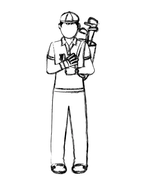 格格男孩高尔夫球手与蝙蝠里面袋子和手套向量例证 — 图库矢量图片