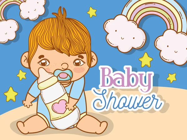 Baby Boy Shower Rainbow Stars Vector Illustration — Stock Vector