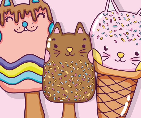 Kat Ijslollys Icecream Cute Cartoon Vector Illustratie Grafisch Ontwerp — Stockvector