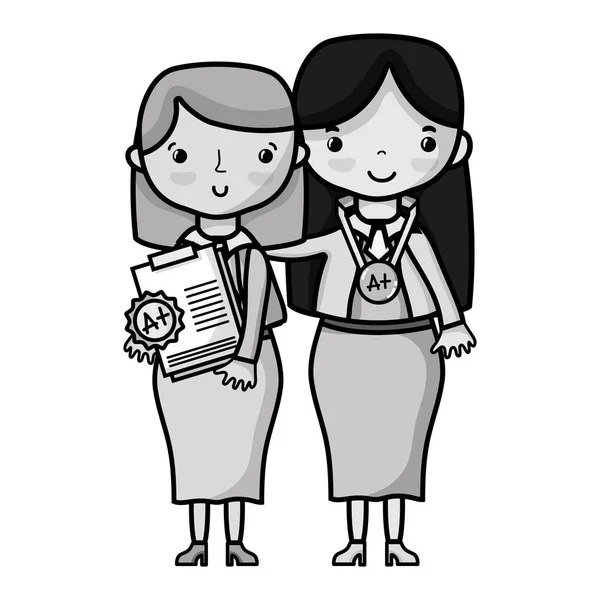 grayscale teacher with student to class education lesson vector illustration