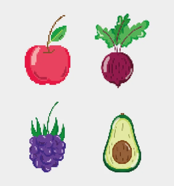 Conjunto Frutas Naturais Desenhos Animados Pixelados Desenho Gráfico Ilustração Vetorial — Vetor de Stock