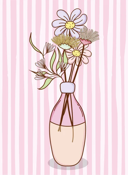 Bouquet Flowers Mason Jar Vase Vintage Drawing Pastel Colors Vector — Stock Vector
