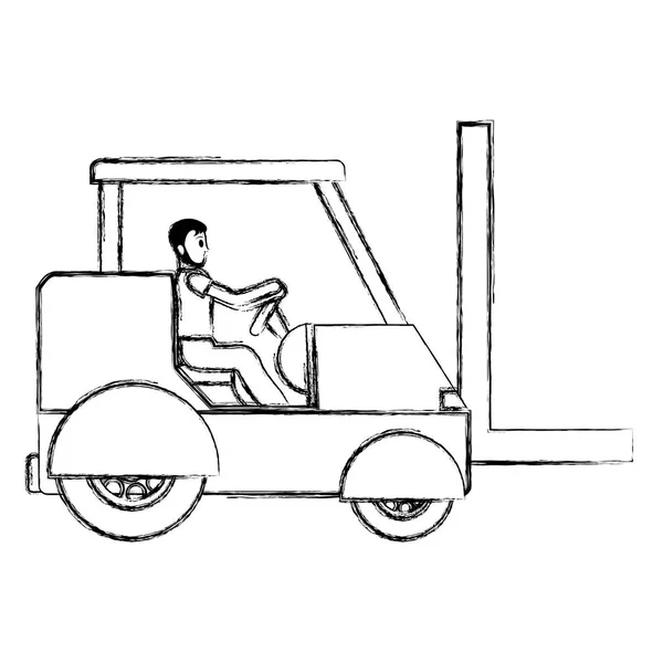 Grunge Man Driving Industrial Forklift Shipping Vector Illustration — Stock Vector