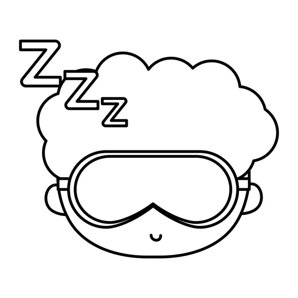 Line Boy Head Hairstyle Sleeping Glasses Vector Illustration — Stock Vector