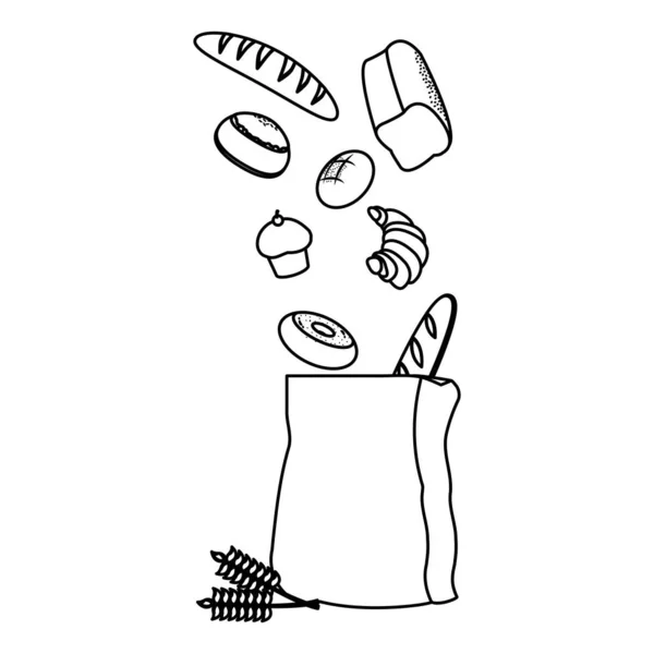 ラインおいしいパン袋のベクトル図に有機食品 — ストックベクタ