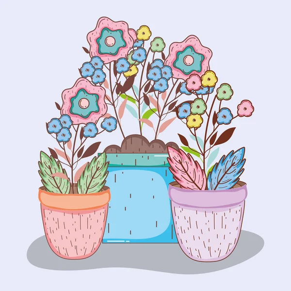 Flores Exóticas Con Hojas Dentro Ilustración Vector Maceta — Vector de stock