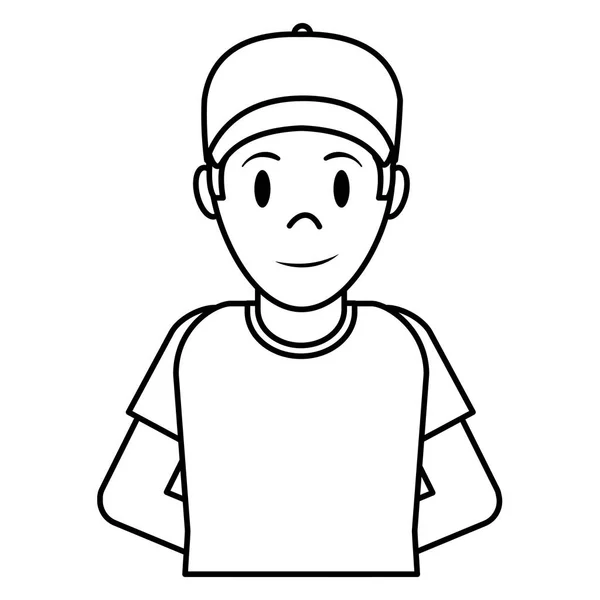 Ligne Homme Heureux Avec Chapeau Shirt Illustration Vectorielle Conception — Image vectorielle