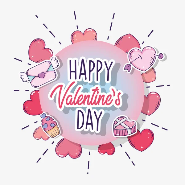 Lykkelig Valentinsdag Emblem Med Hjerter Kærlighed Kort Vektor Illustration – Stock-vektor