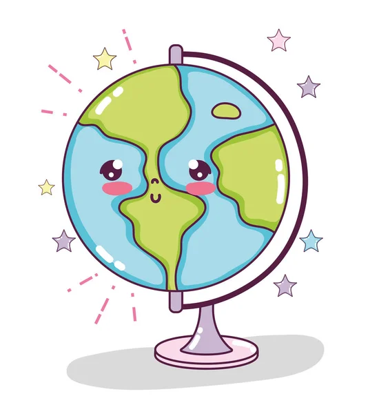 Kawaii Cute World Globe School Utensil Vector Illustration Graphic Design — Stock Vector