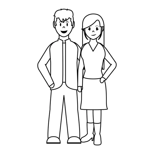 Ligne Couple Ensemble Homme Femme Avec Des Vêtements Vectoriel Illustration — Image vectorielle