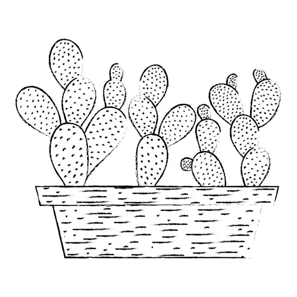 Гранж Пустыня Растение Кактуса Природы Внутри Векторной Иллюстрации Цветочного Горшка — стоковый вектор