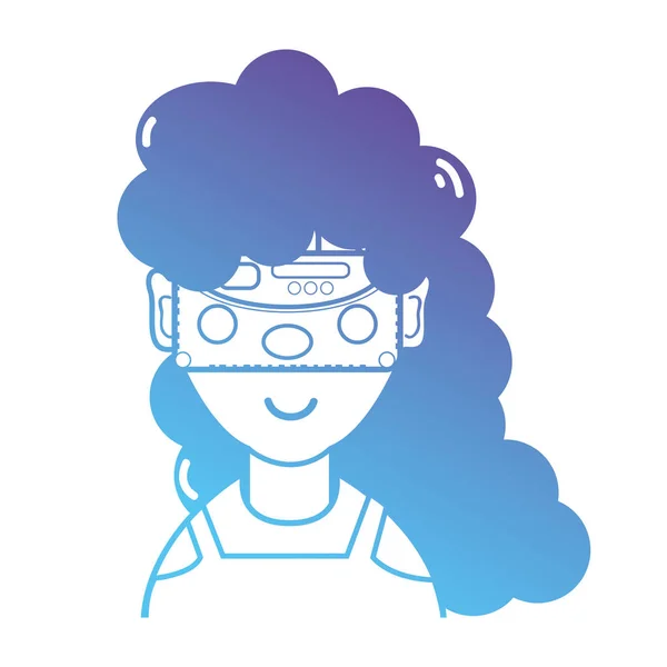 Linha Menina Com Máscara Óculos Tecnologia Vetor Ilustração — Vetor de Stock