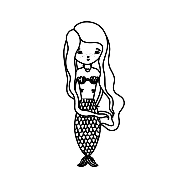 Line Pretty Woman Siren Hairstyle Design Vector Illustration — Stock Vector