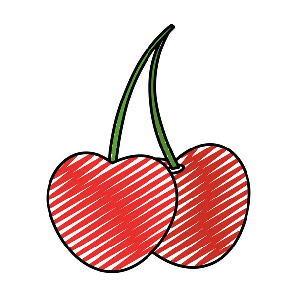 Gribouillis Délicieux Cerises Bio Fruit Nutrition Vecteur Illustration — Image vectorielle