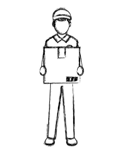 Silhouette Homme Livraison Service Messagerie Avec Uniforme Illustration Vectorielle — Image vectorielle