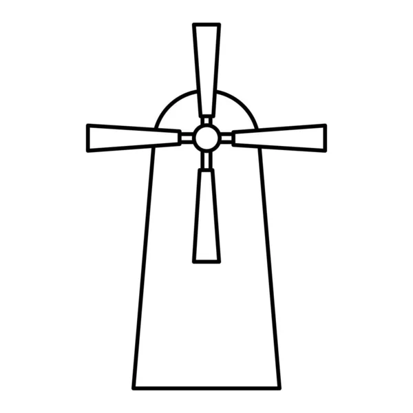 Linie Bauernhof Windmühle Ländliche Landwirtschaft Tradition Vektor Illustration — Stockvektor