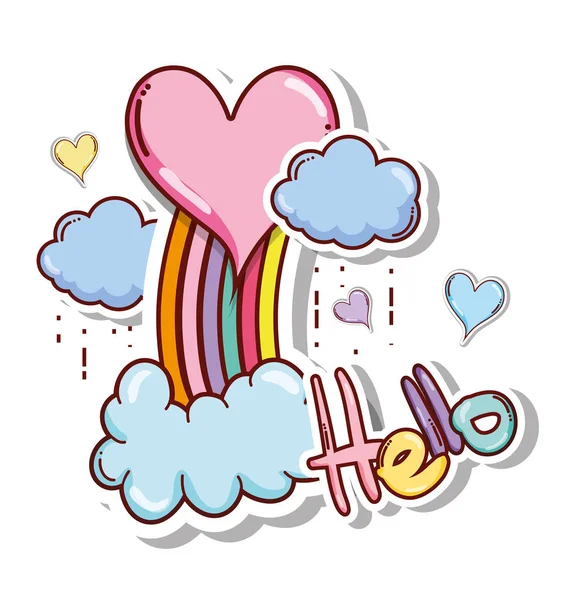 Χαριτωμένο Και Όμορφη Καρδιά Σύννεφο Γεια Σας Κάρτα Κινούμενα Σχέδια — Διανυσματικό Αρχείο