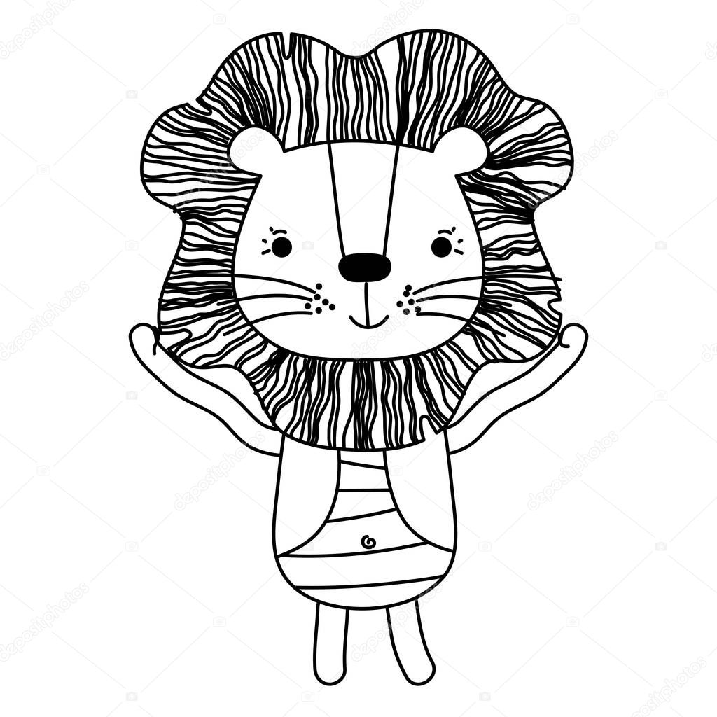 line cute happy lion wild animal vector illustration