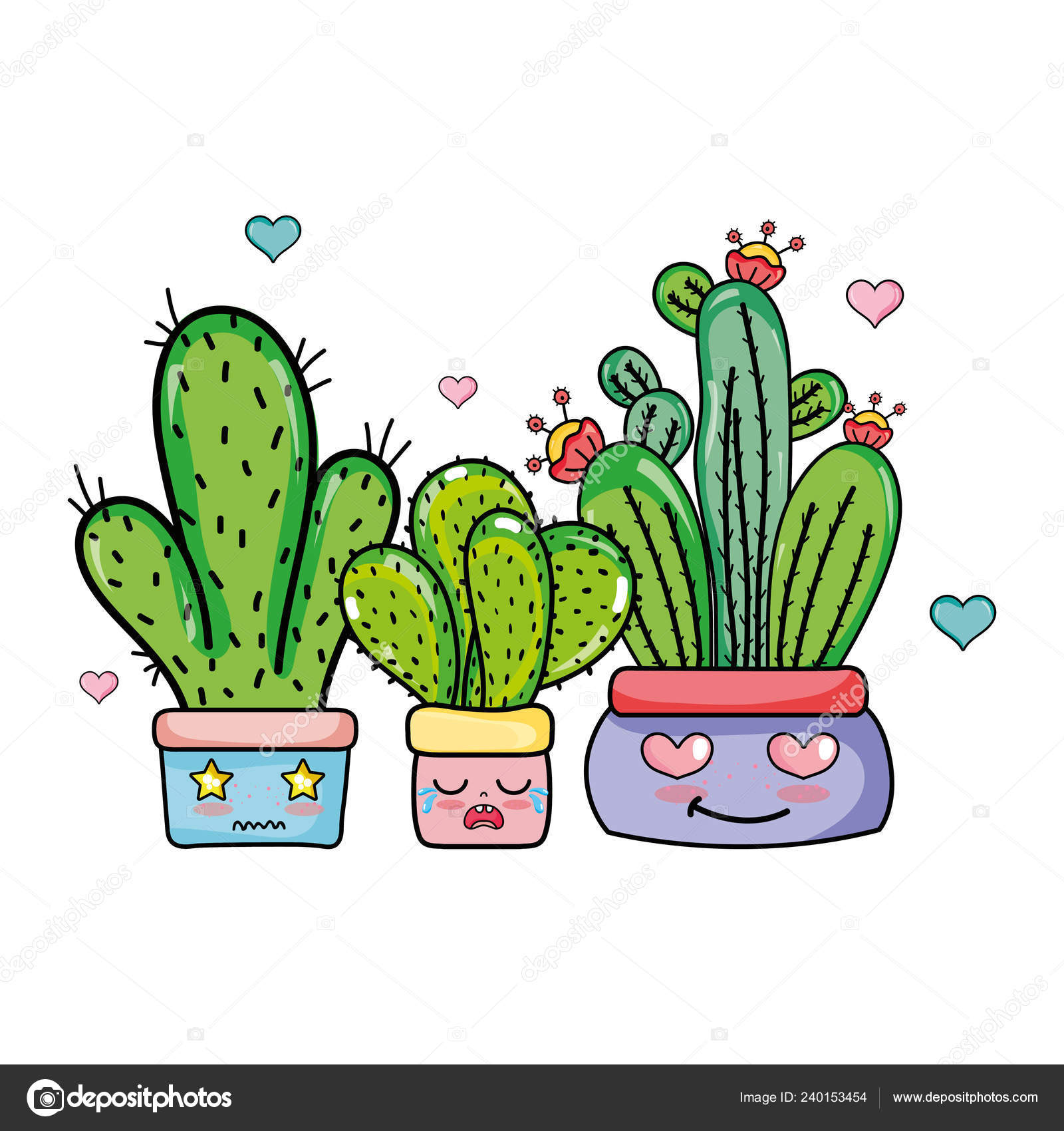 Cartoon Cactus Character with Flower and Cute Face. Kawaii Potted Plant  Vector Illustration Ilustração do Vetor - Ilustração de casa, divertimento:  147718182