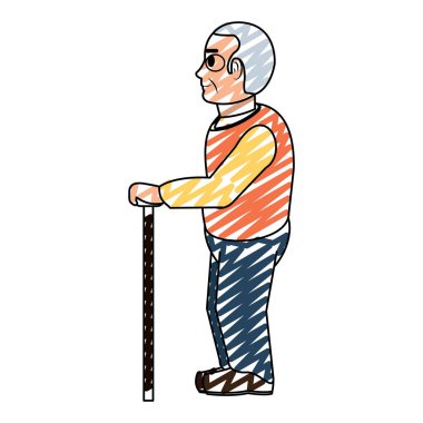 yan camlar ve baston ile yaşlı adam. Vektör çizim