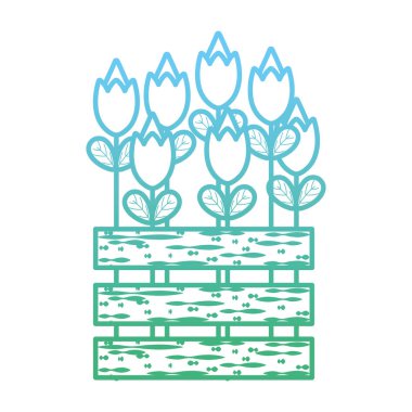 bozulmuş satır güzel yaprakları ve ahşap ızgara vektör çizim çiçek