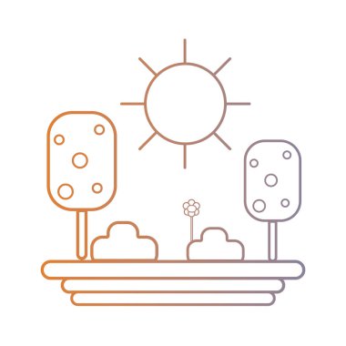 ağaç ve çalı vektör çizim satırı doğal peyzaj