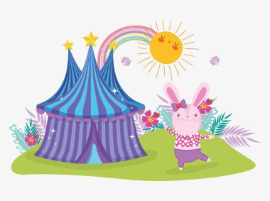 tavşan kostüm sirk büyük çadırın ve güneş vektör çizim ile