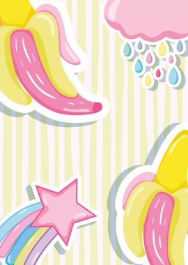 Vektör çizim grafik tasarım Punchy pastel muz ve yıldız