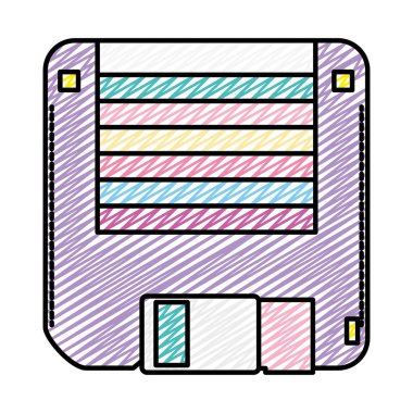 Doodle retro elektronik diskete medya nesne vektör çizim