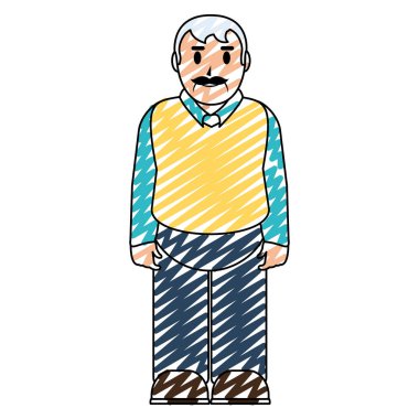 bıyıklı yaşlı adam doodle ve rahat kıyafetler illüstrasyon vektör