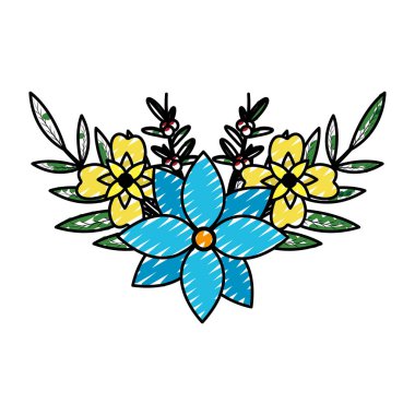 Doodle doğal çiçek dalları ve yaprakları yaprakları vektör çizim ile