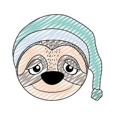 şapka vektör çizim uyku ile şirin tembel baş hayvan doodle