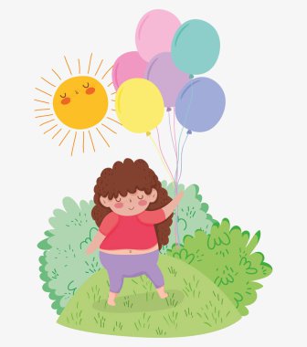 balonlar vektör çizim ile saç modeli oyun ile şirin kız