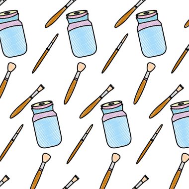 Doodle kristal şişe nesne ve boya fırçaları arka plan vektör çizim